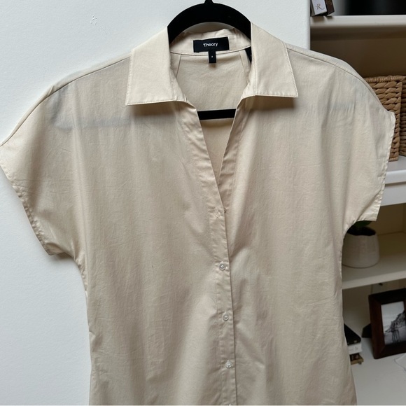 Theory Nude Tan Dolman Poplin Button Down Shirt Dress NEW - Picture 3 of 9